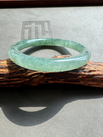 #0395 Highly Icy Olive Green Jade Bangle Size 52.6 (fits up to 54.6)