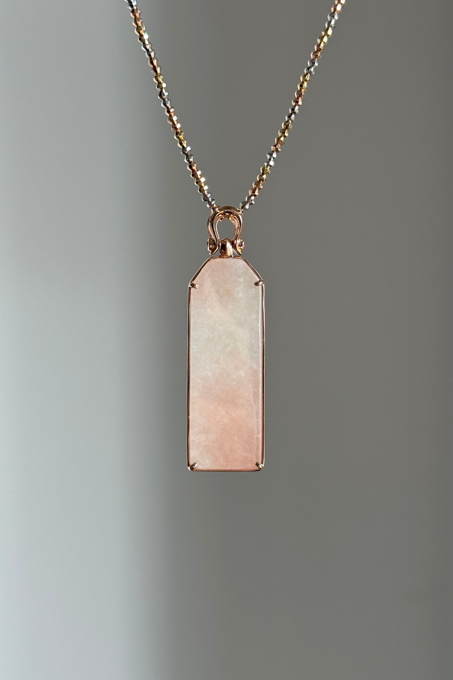 #P0518 "Wushi/Peace" Icy Sunset Pink Jadeite Jade Peace 18K Rose Gold Pendant