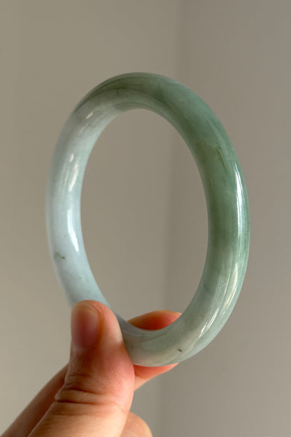 #0381 Icy Lotus Green White Jade Bangle Size 54.7 (fits up to 56.7)