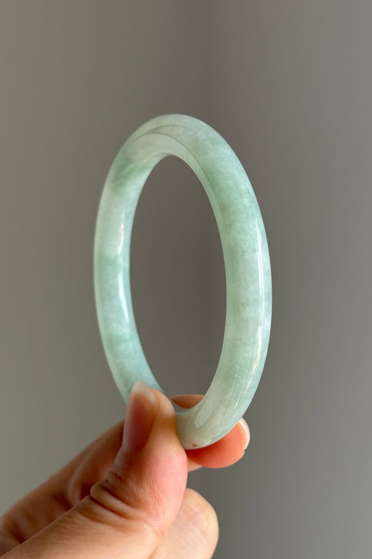 #0401 Icy Lotus Green Jade Bangle Size 53.4 (fits up to 55.4)