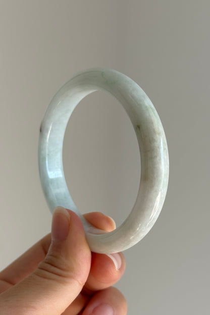 #0449 White Light Green Jade Bangle Size 53.7