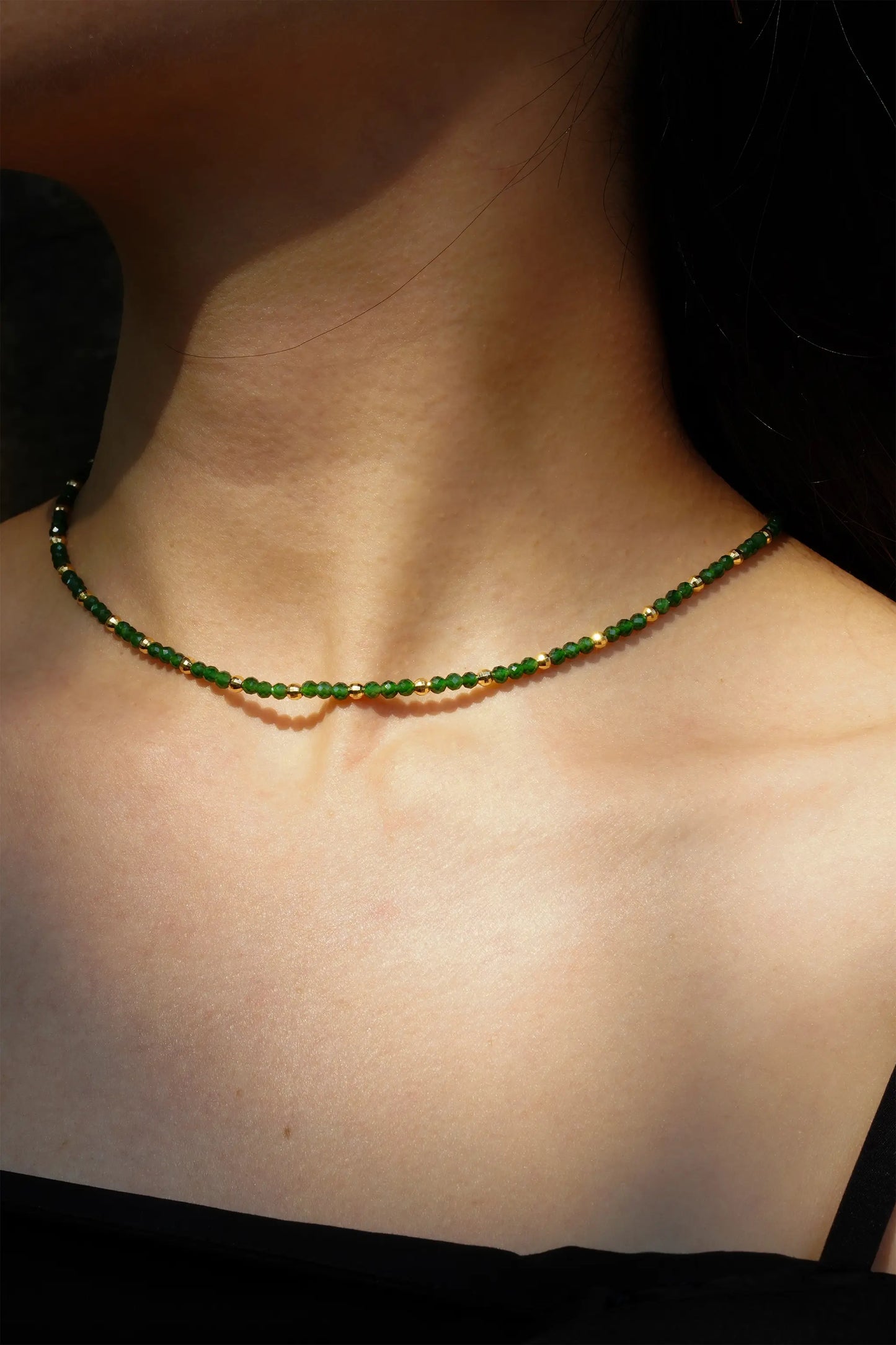 Imperial Green Jadeite Jade Diamond-cut Beads 18K Gold Necklace