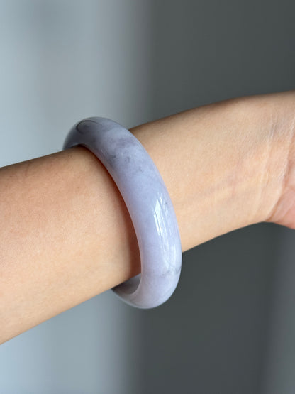 #0398 Icy Lavender Ink Flower Jade Bangle Size 57.2