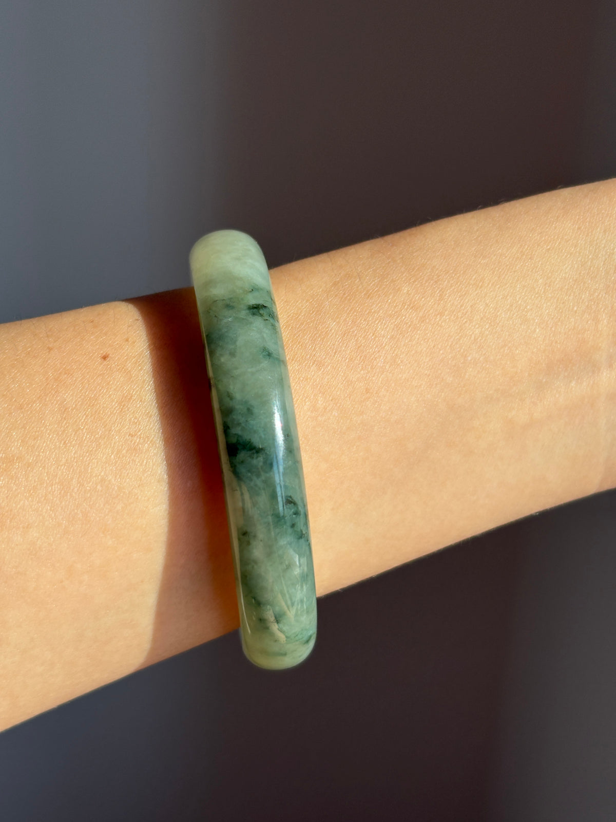 #0423 Icy Bluish Green Round Jade Bangle Size 54.1 (fits up to 55mm)
