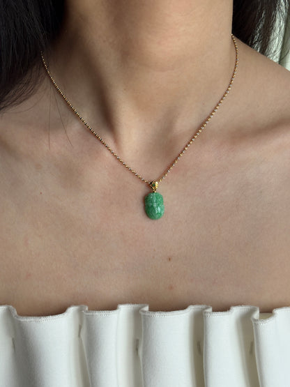 #P0561 "Pixiu" Sun Green Jadeite Jade 18K Yellow Gold Pendant