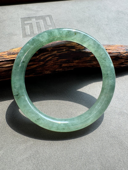 #0395 Highly Icy Olive Green Jade Bangle Size 52.6 (fits up to 54.6)