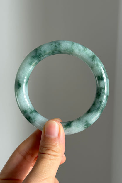 #0365 Icy Green Flower Jade Bangle Size 54.3 (fits up to 56)