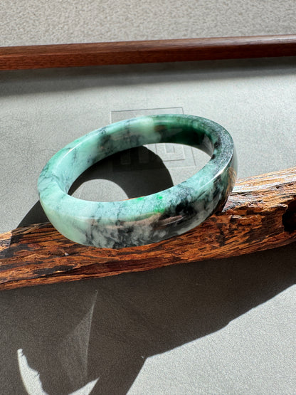 #0320 Square Cut Dark Green Jade Bangle Size 58