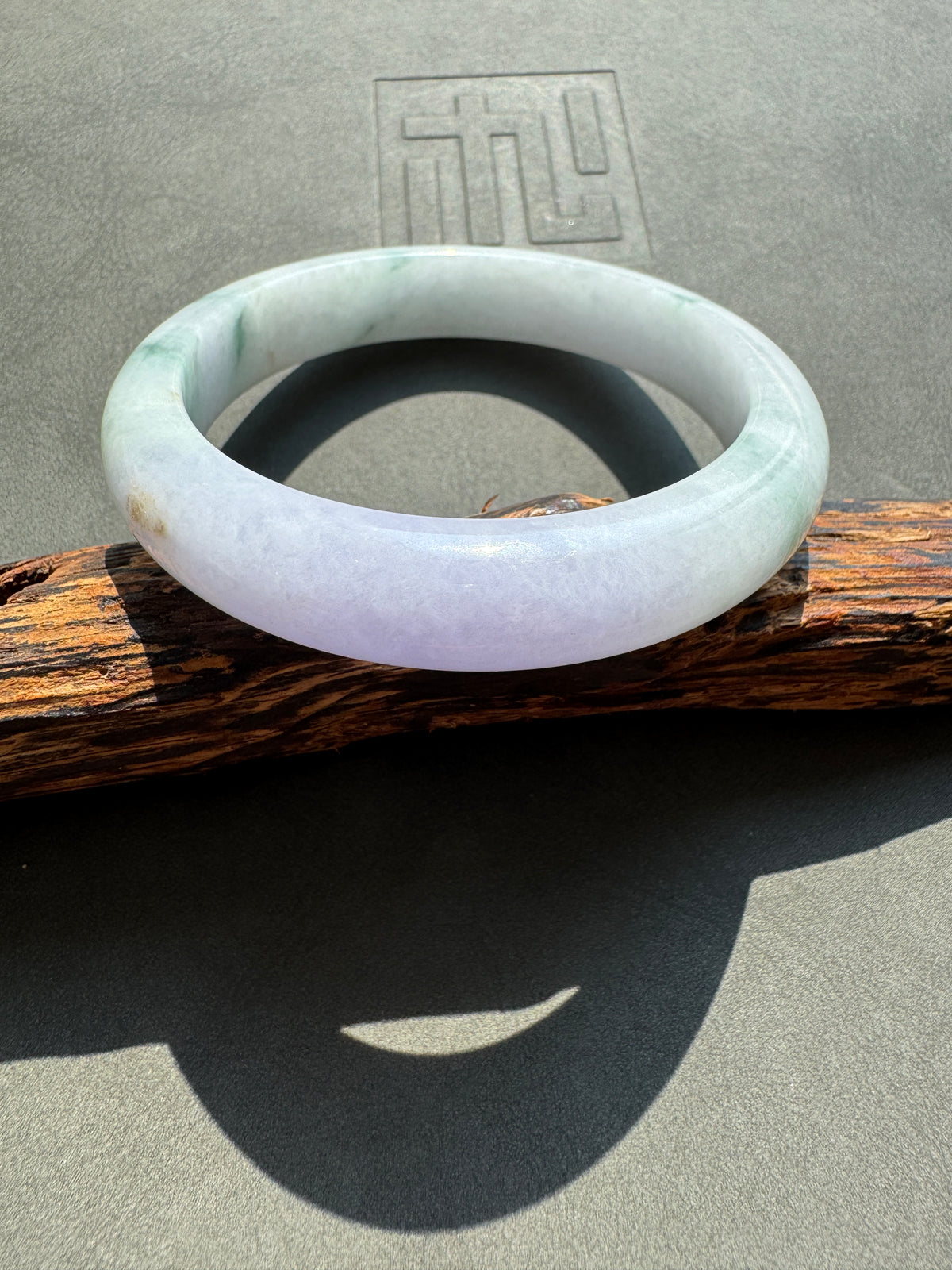 #0437 Icy Lavender Green Flower Jade Bangle Size 57