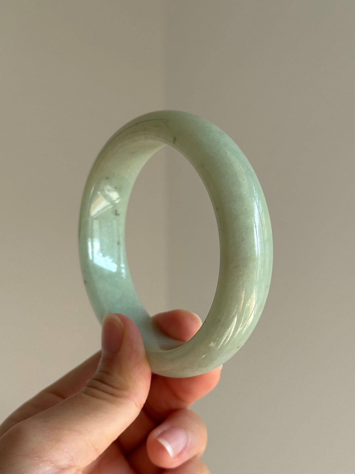 #0439 Yellowish Green Flower Jade Bangle Size 62.3