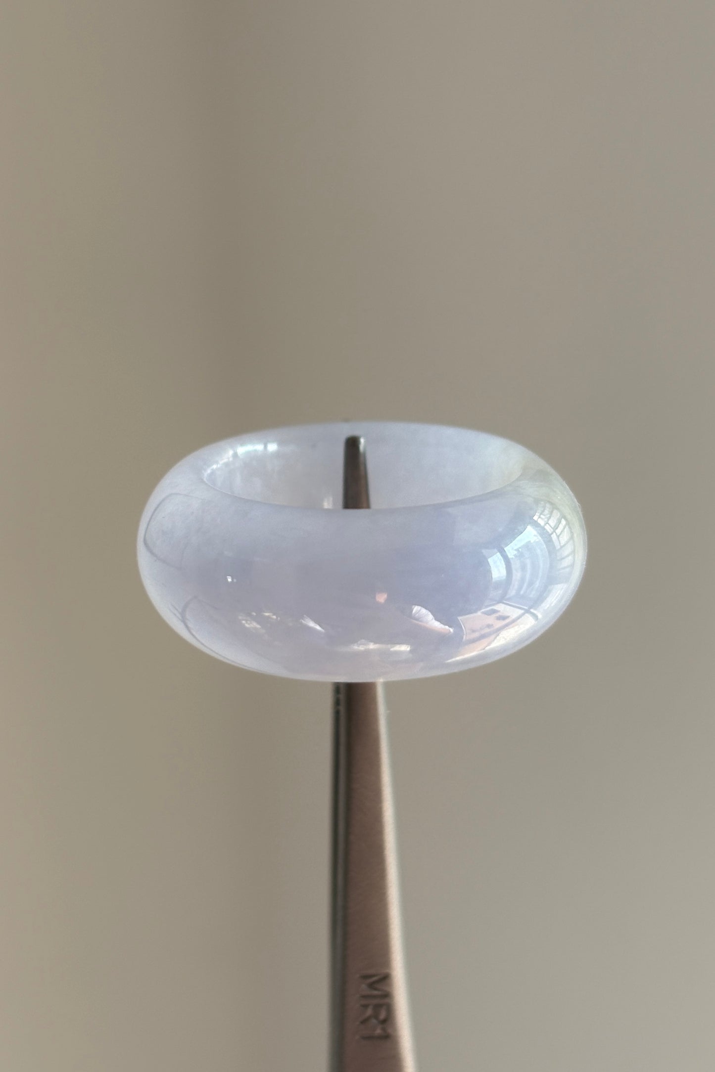 #R0607 Icy Lavender Yellow Flower Jadeite Jade Wide Band Ring Size 7.75