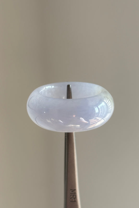 #R0607 Icy Lavender Yellow Flower Jadeite Jade Wide Band Ring Size 7.75