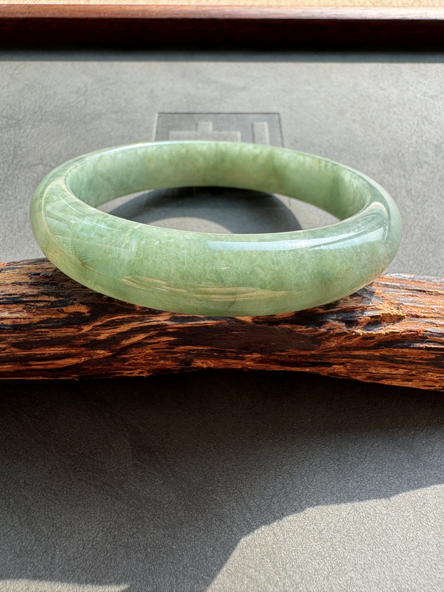 #0389 Icy Olive Green Jade Bangle Size 58