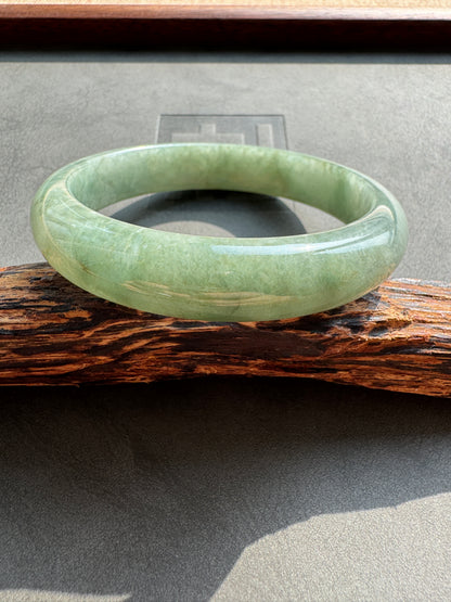 #0389 Icy Olive Green Jade Bangle Size 58