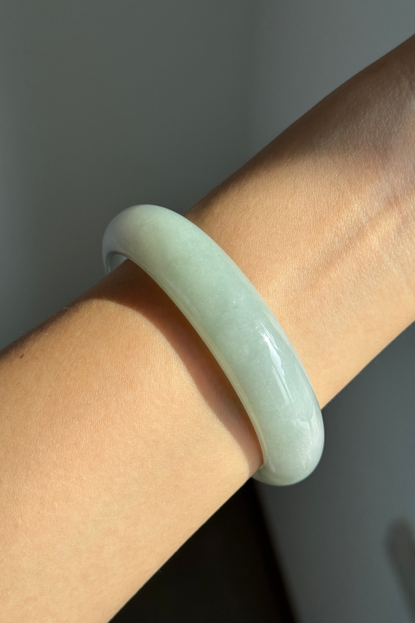 #0374 Icy Lotus Green Jade Bangle Size 57.2
