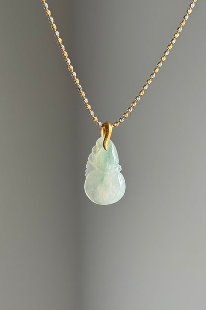#P0502 "Hulu/Gourd" Icy Green Yellow Flower Jadeite Jade 18K Yellow Gold Pendant
