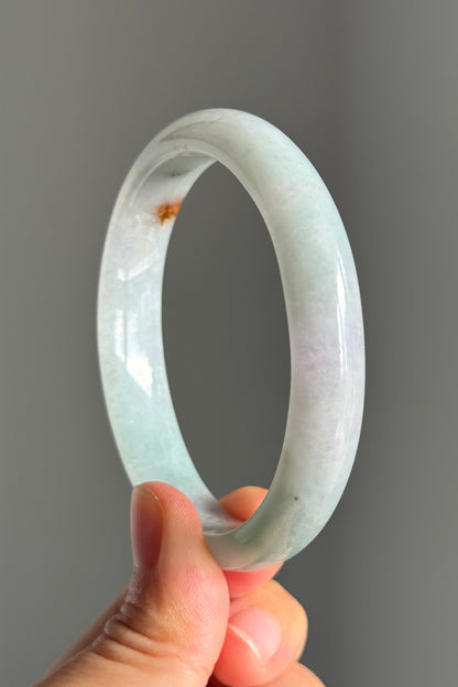 #0378 Icy Lotus Green Red Spot Oval Jade Bangle Size 55