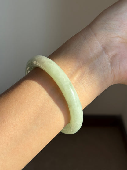 #0441 Icy Green Ink Round Jade Bangle Size 52.6 (fits up to 53.6)