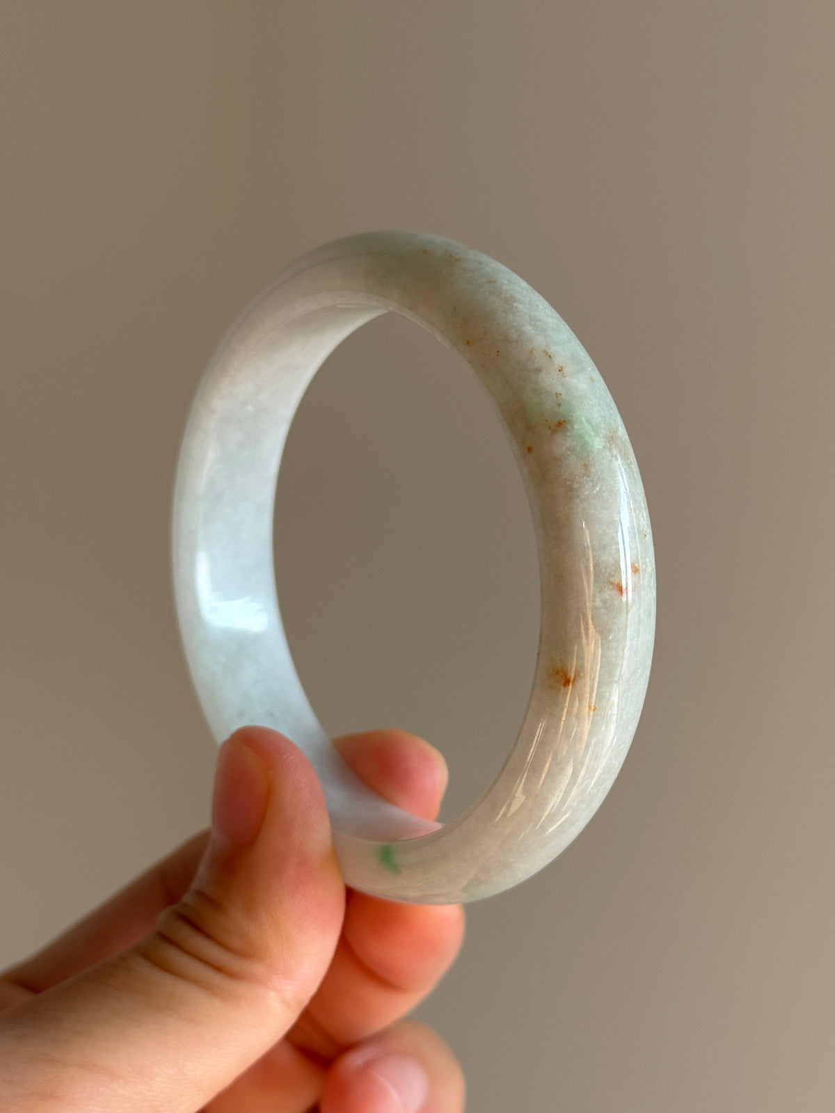 #0455 Light Green With Red & Vivid Green Spots Jade Bangle Size 55.7