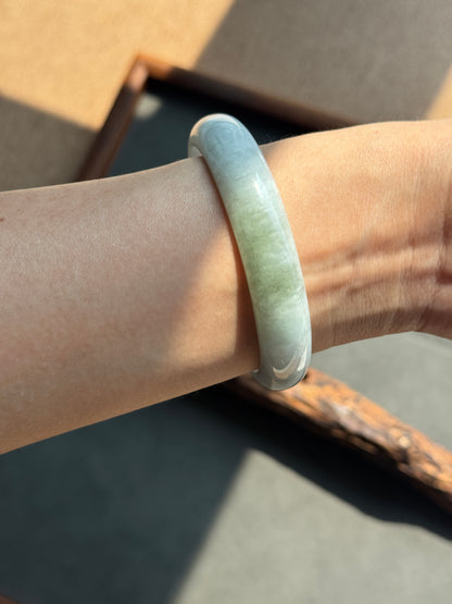 #0451 Icy White Light Green Jade Bangle Size 57.6