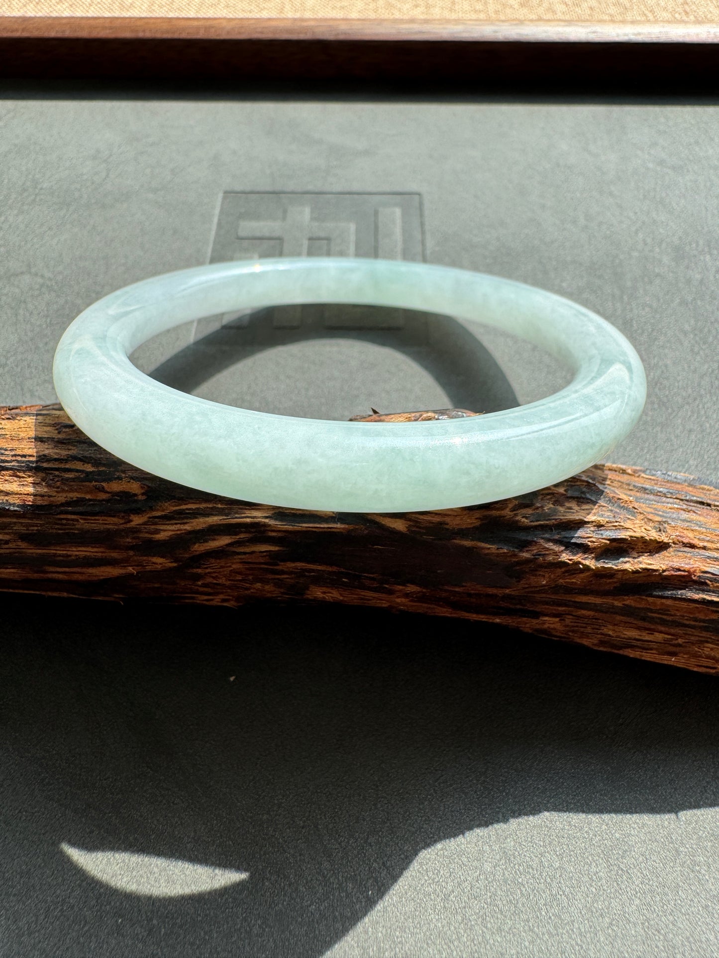 #0385 Icy Light Green Jade Bangle Size 55.6 (fits up to 57.6)