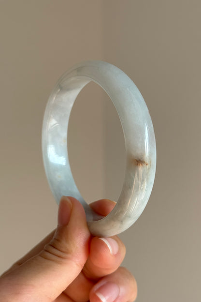 #0442 Icy White Light Green Yellow Spot Jade Bangle Size 58.9
