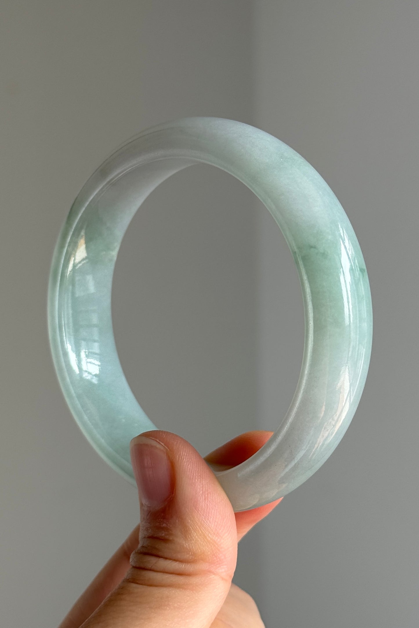 #0374 Icy Lotus Green Jade Bangle Size 57.2