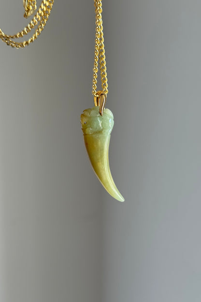 #P0560 "Dragon's Fang" Golden Yellow Green Jadeite Jade 18K Yellow Gold Pendant