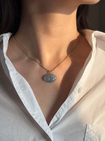 #P0532 "Ruyi / As Your Wish" Icy Blue Lavender Jadeite Jade 18K Yellow Gold Pendant