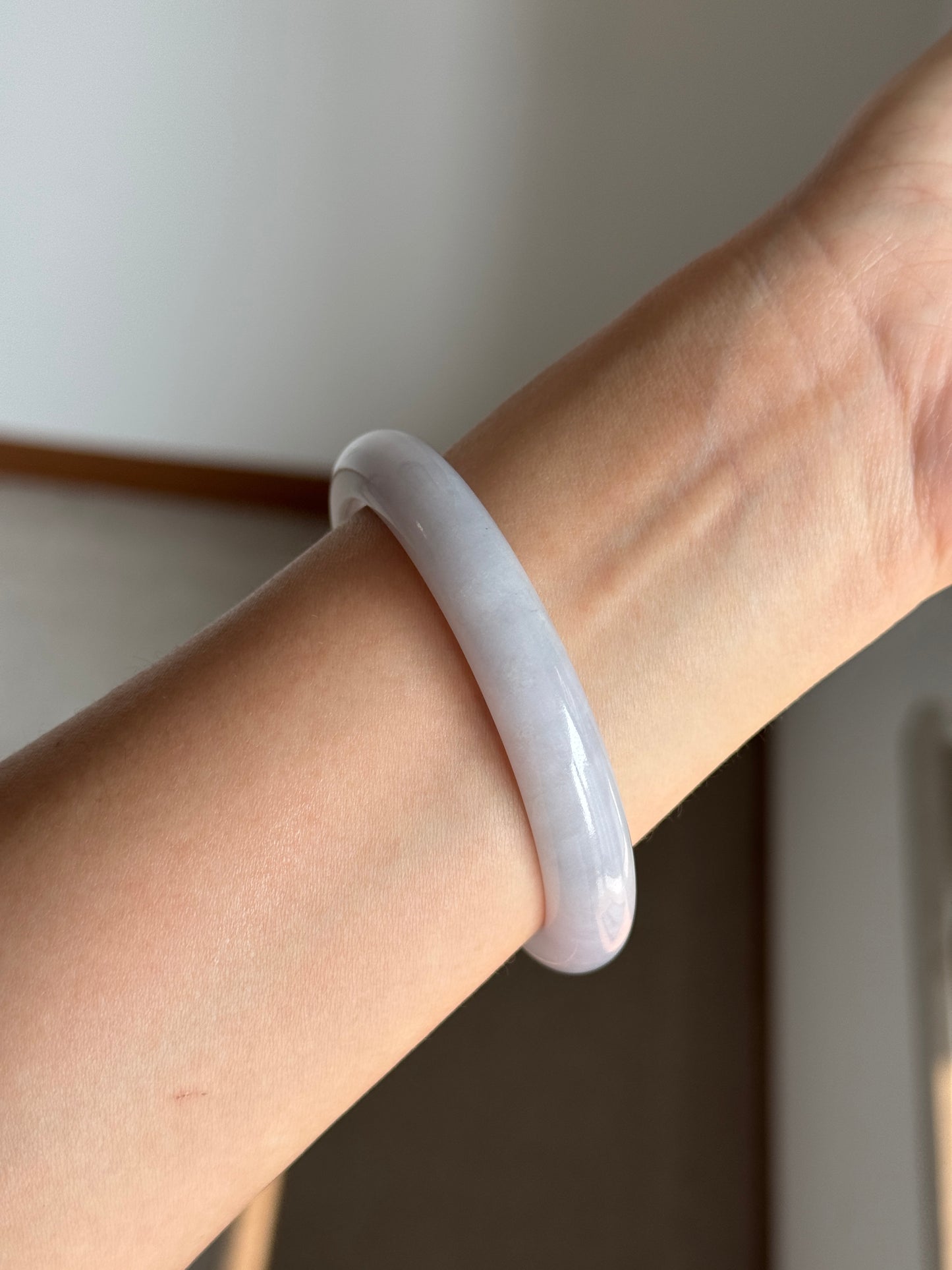 #0420 Icy Lavender Green Yellow Flower Jade Bangle Size 57.5