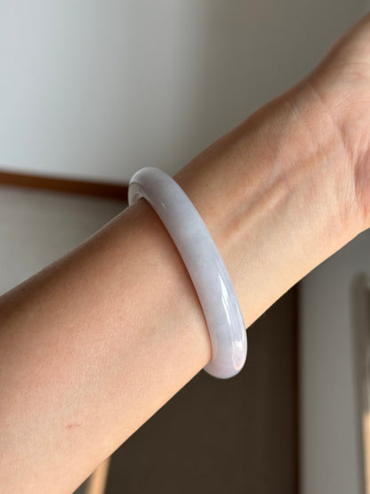 #0420 Icy Lavender Green Yellow Flower Jade Bangle Size 57.5