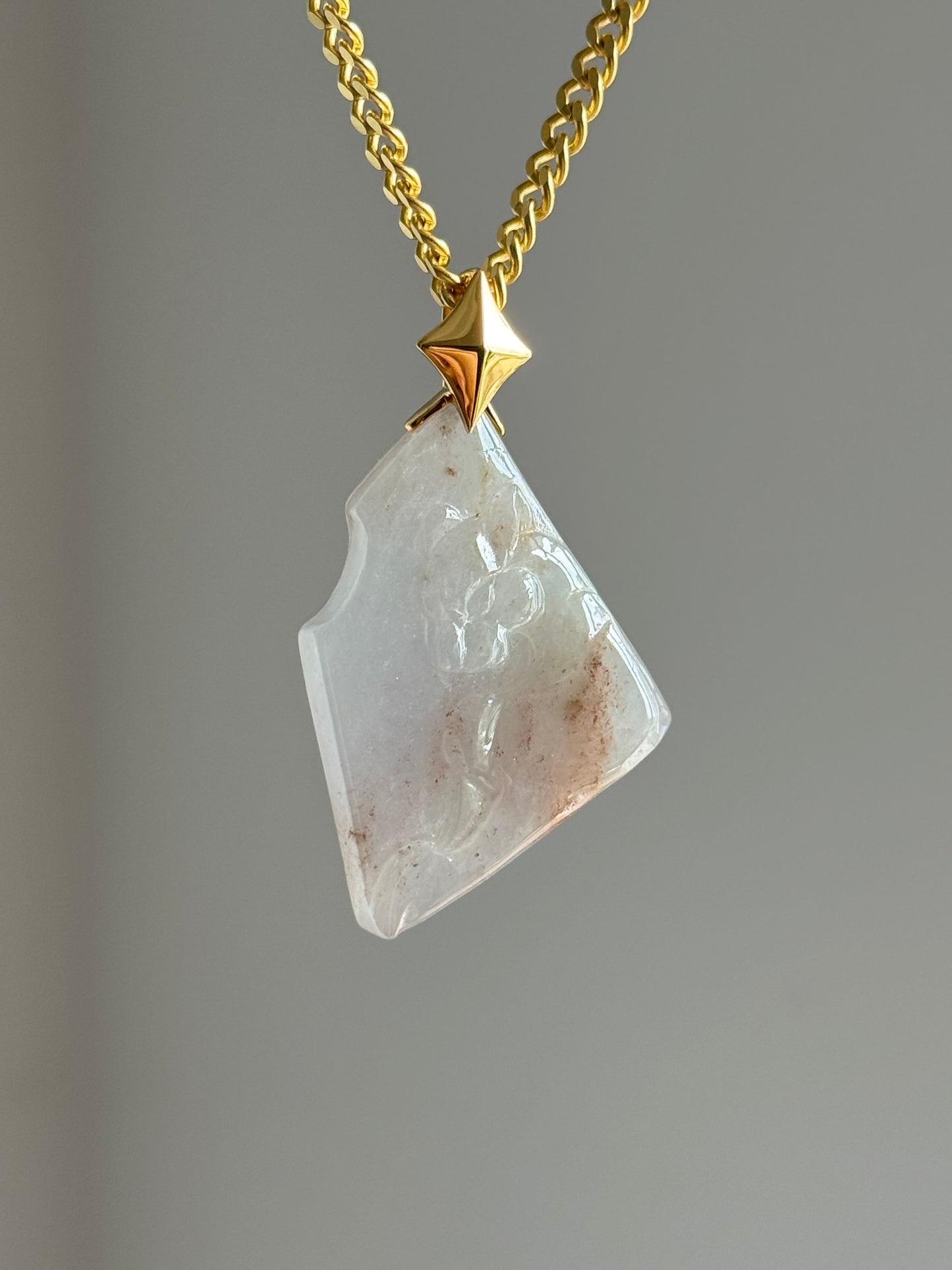 #P0555 "Pink Leopard" Icy Pink Lavender Red Green Jadeite Jade 18K Yellow Gold Pendant