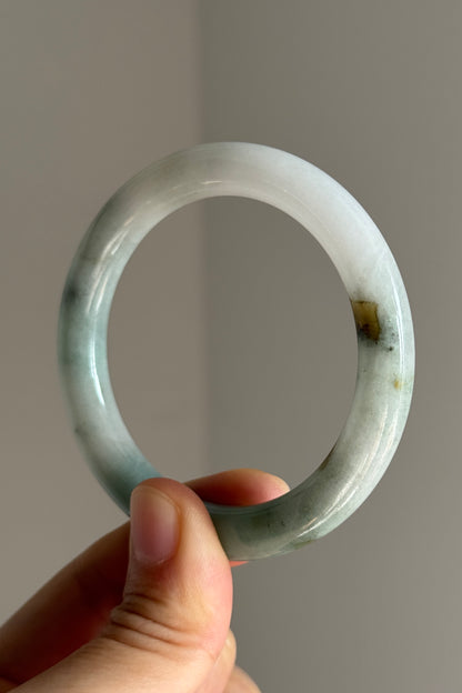 #0359 Lotus Green White Jade Bangle Size 51.2 (fits up to 53)
