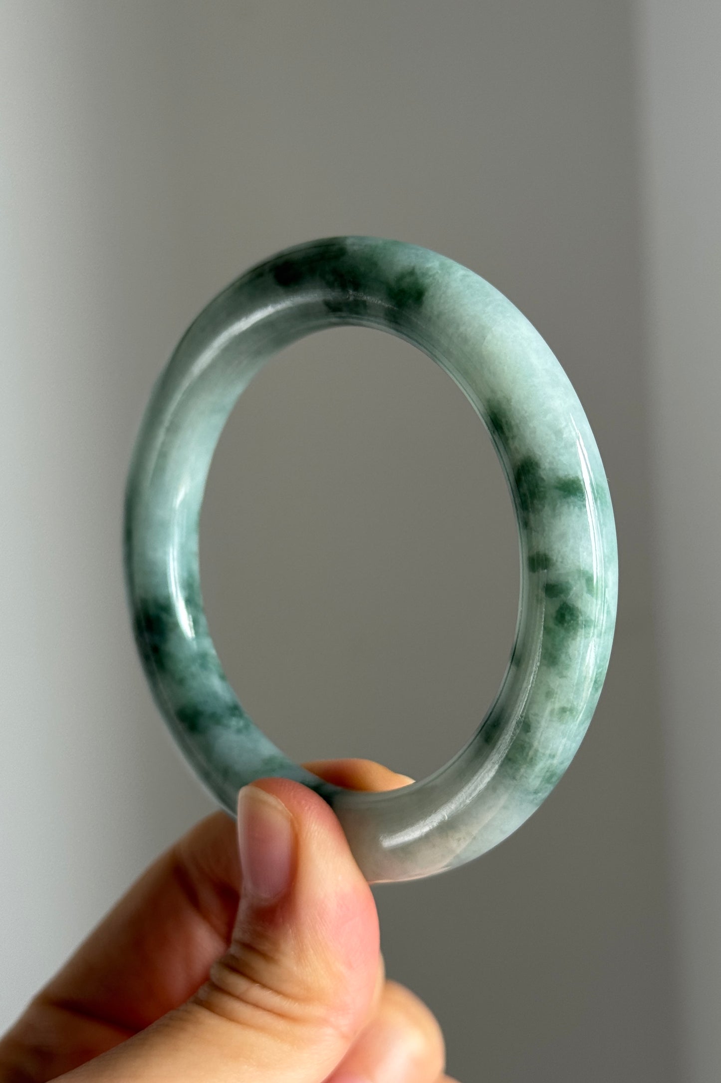 #0365 Icy Green Flower Jade Bangle Size 54.3 (fits up to 56)