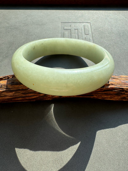 #0439 Yellowish Green Flower Jade Bangle Size 62.3