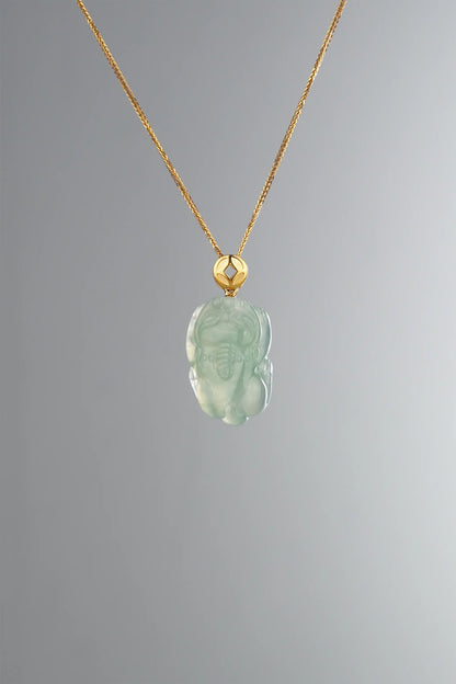 "Pixiu" Icy Apple Green Jadeite Jade 18K Yellow Gold Pendant