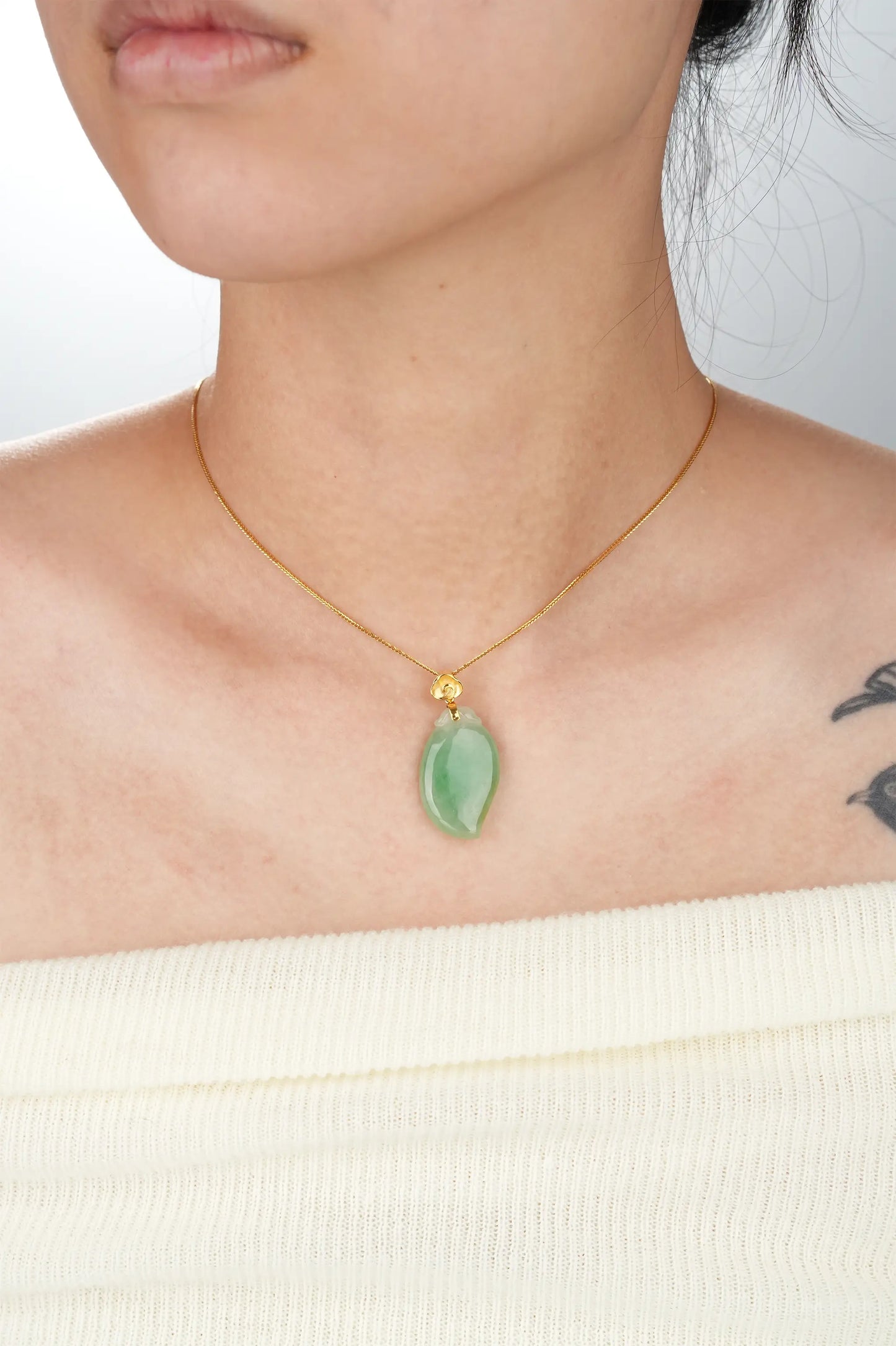 "Mango" Icy Apple Green Jadeite Jade 18K Yellow Gold Pendant