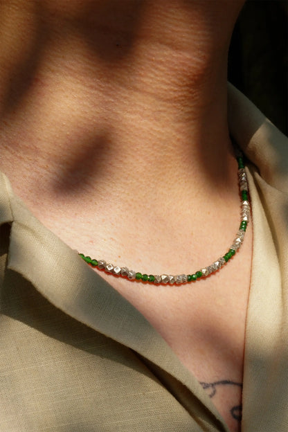 Imperial Green Jadeite Jade Diamond-cut Beads Thai 985 Silver Necklace