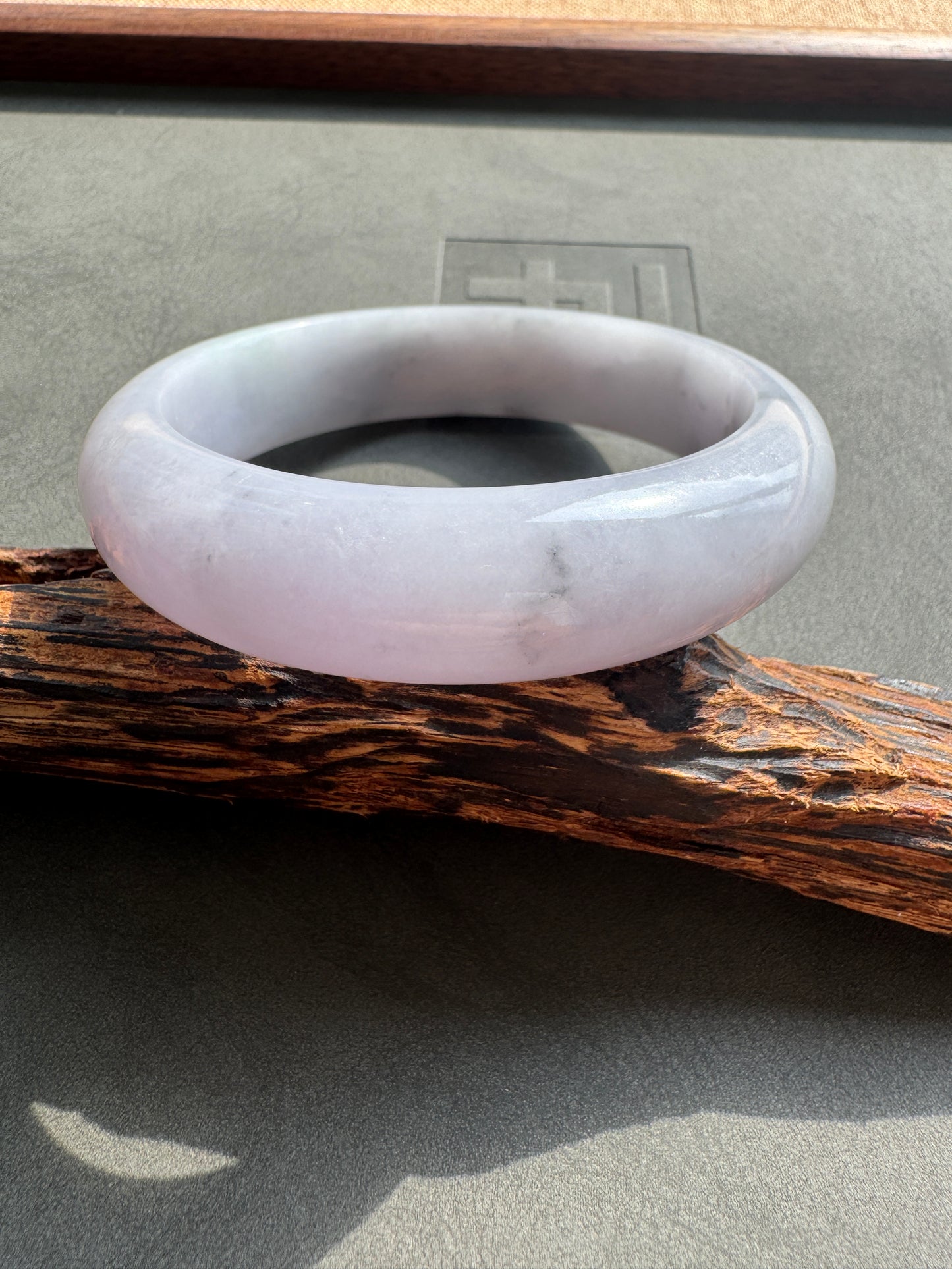 #0398 Icy Lavender Ink Flower Jade Bangle Size 57.2