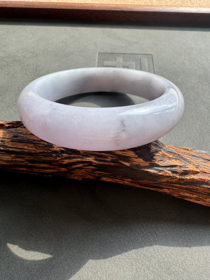 #0398 Icy Lavender Ink Flower Jade Bangle Size 57.2