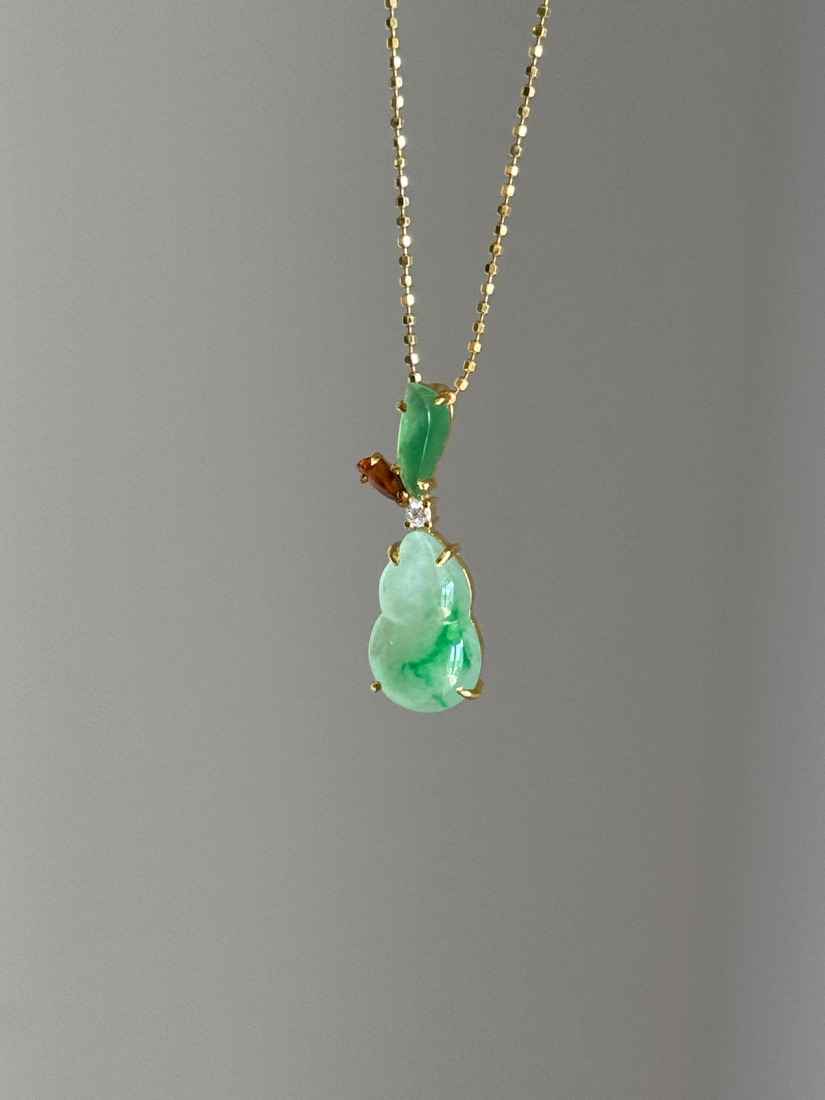 #P0563 "Hulu/Gourd" Icy Sun Green & Golden Yellow Jadeite Jade 18K Yellow Gold Pendant