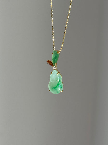 #P0563 "Hulu/Gourd" Icy Sun Green & Golden Yellow Jadeite Jade 18K Yellow Gold Pendant