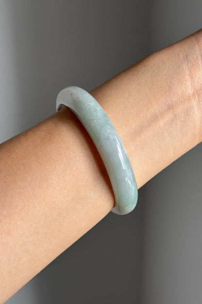 #0378 Icy Lotus Green Red Spot Oval Jade Bangle Size 55
