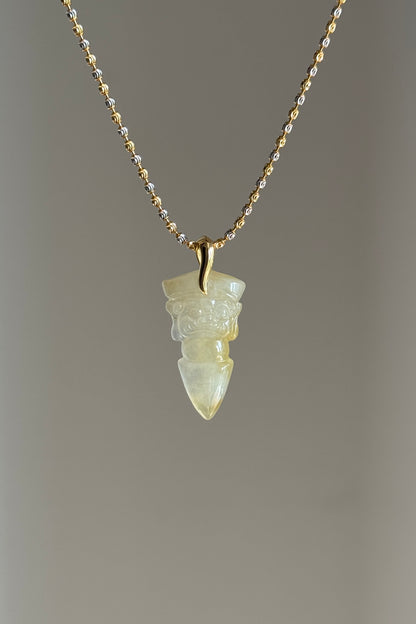 #P0529 “Vajra/Thunderbolt“ Icy Yellow Jadeite Jade 18K Yellow Gold Pendant