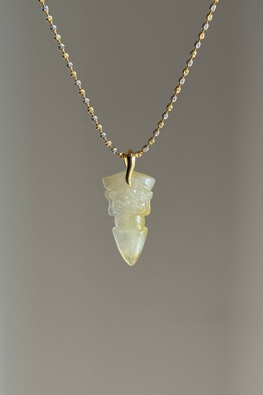 #P0529 “Vajra/Thunderbolt“ Icy Yellow Jadeite Jade 18K Yellow Gold Pendant
