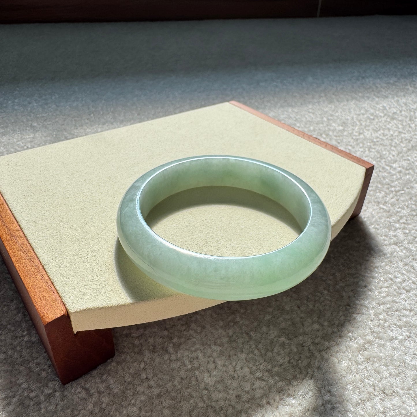 #0216 Icy Lotus Green Jade Bangle Size 58.6