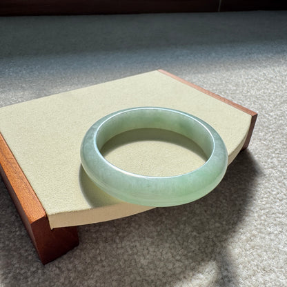 #0216 Icy Lotus Green Jade Bangle Size 58.6