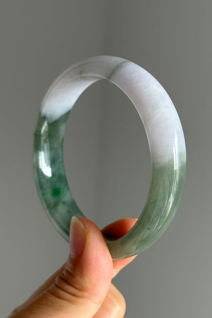 #0397 Icy Sun Green Flower Olive Green Light Lavender White Jade Bangle Size 57.6