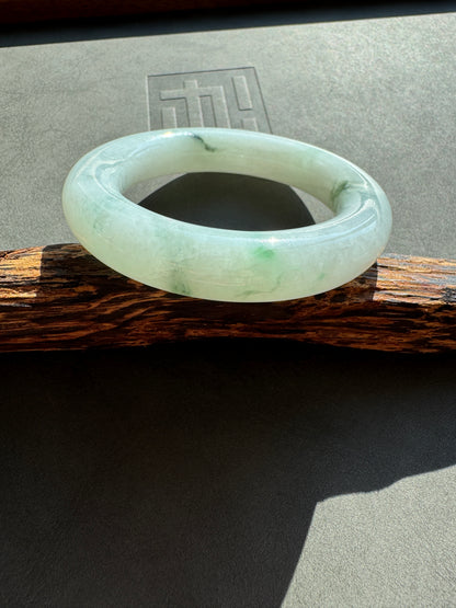 #0429 Icy Light Green Flower Round Jade Bangle Size 50.6 (fits up to 52)