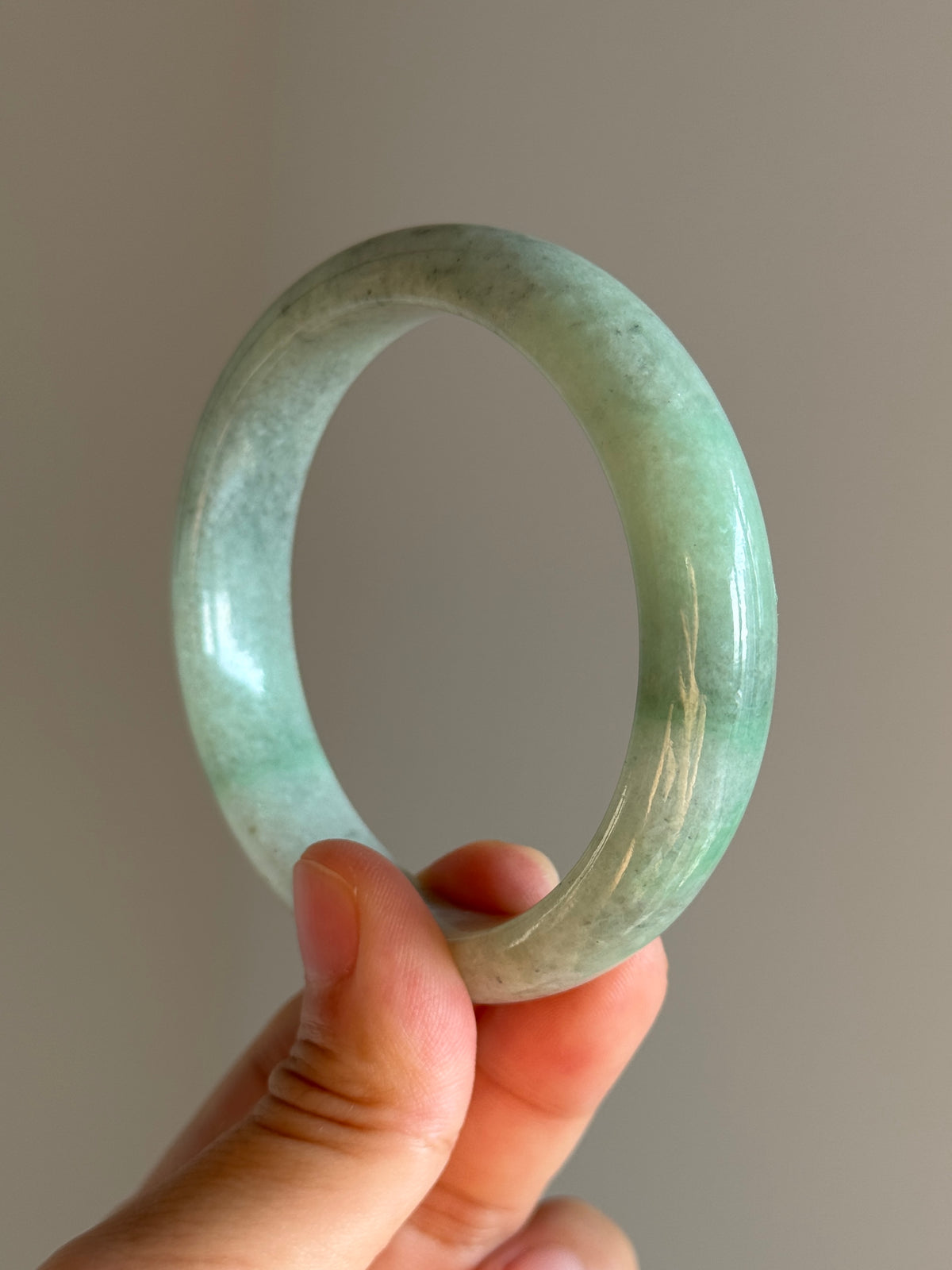 #0459 Icy Vivid Sun Green Ink Jade Bangle Size 57.3